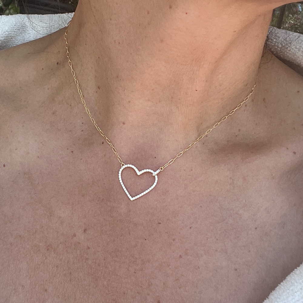 RACHEL ZOE heart sterling silver cz 16" length necklace gold